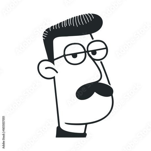 Cartoon illustration of a male character with glasses and mustache