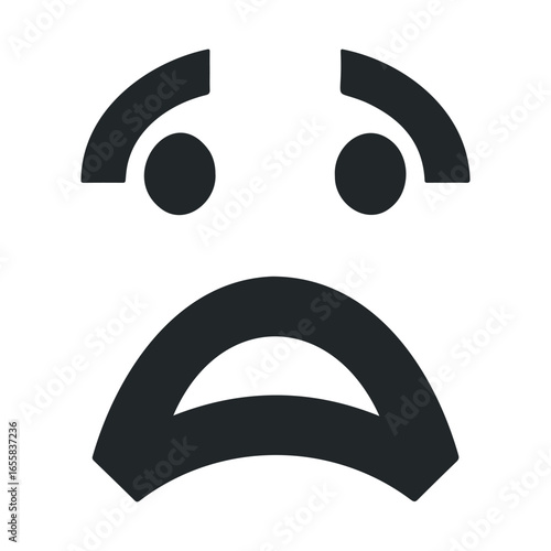 Black and white sad face emoticon with downturned mouth and tears