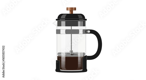 Classic French press illustration showcases rich aromatic coffee brewing