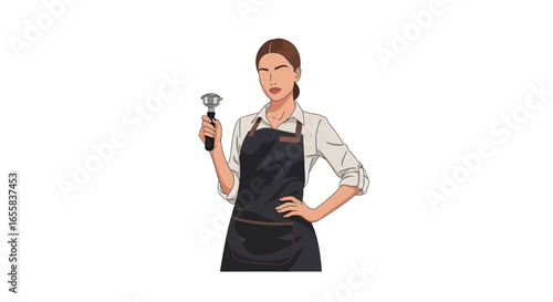 Confident barista holding portafilter ready to craft delicious coffee