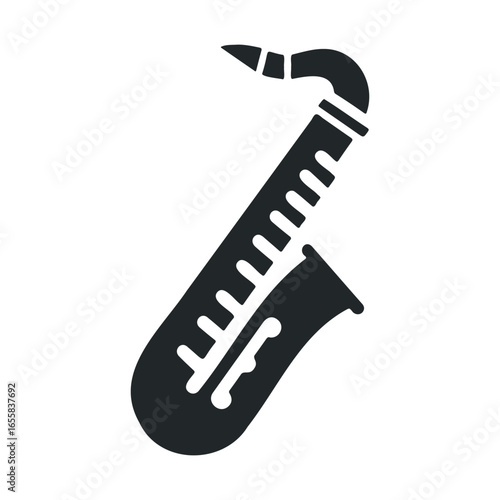 Stylized saxophone icon in black and white design
