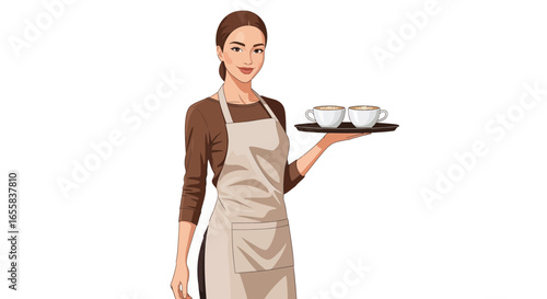 Digital illustration of a waitress serving coffee with a friendly expression