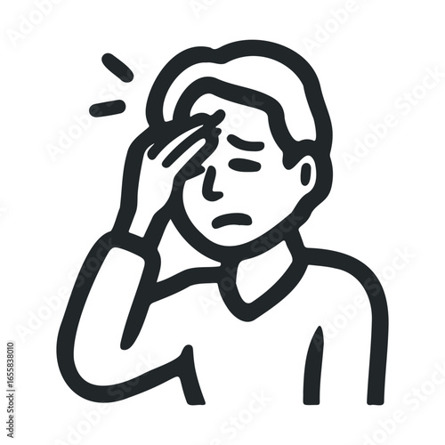 Black and white illustration of stressed person holding head with concern