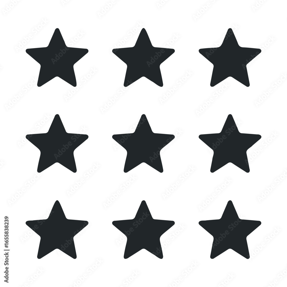 Obraz premium Nine black stars in grid pattern on white background
