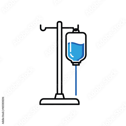 Illustration of an iv drip bag with solution, used for intravenous therapy in a hospital setting