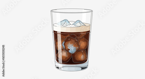Elegant Illustration of a Classic White Russian Cocktail with ice cubes