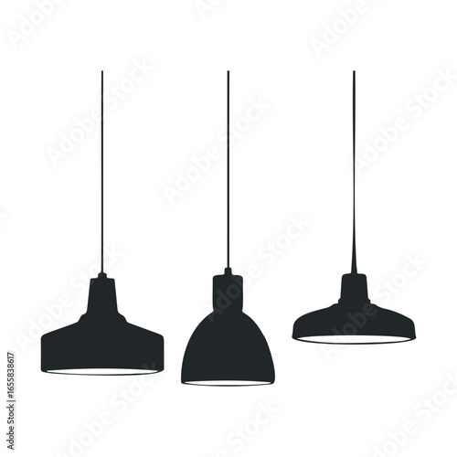 Silhouette of three hanging pendant lamps in minimalist design