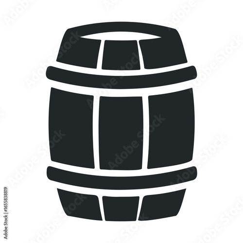Wooden barrel icon in black on white background