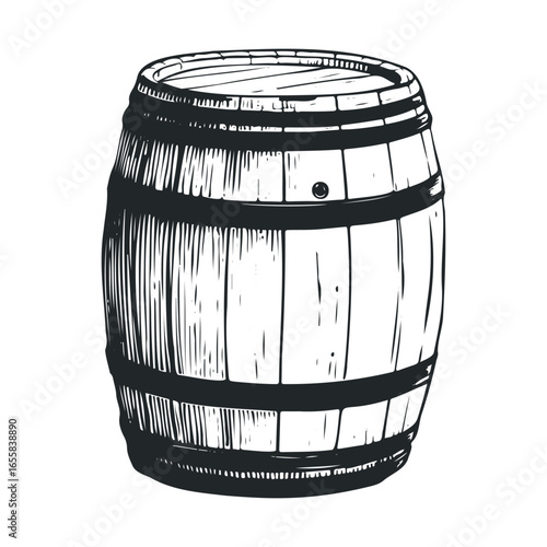 Rustic wooden barrel illustration with detailed wood texture and metal bands