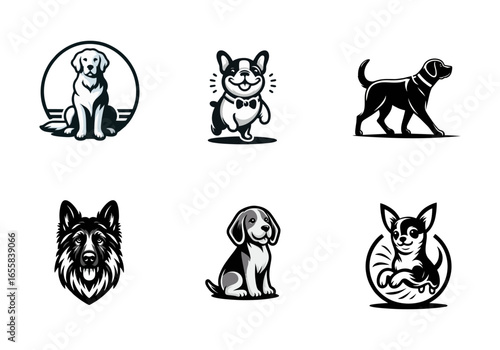 Dog Breeds Vector Icon Set: Cartoon Style