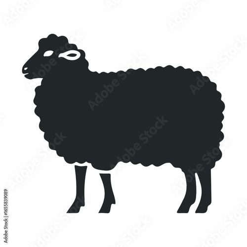 Silhouette of a sheep with fluffy wool in profile view