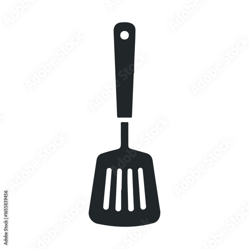 Silhouette of a cooking spatula with handle and slotted design