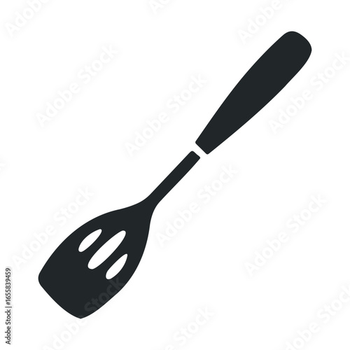 Silhouette of a cooking spatula with slotted design for kitchen use