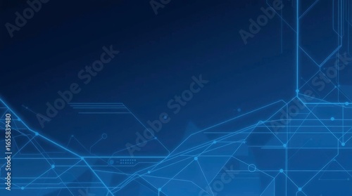 Blue tech backdrop featuring a network of glowing lines shapes  connectors forming a futuristic techinspired composition