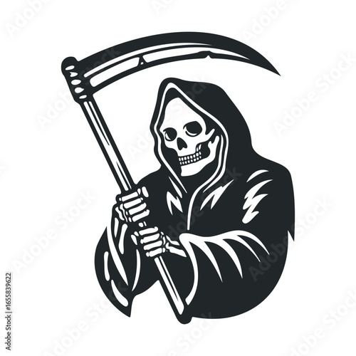 Grim reaper with scythe illustration on white background