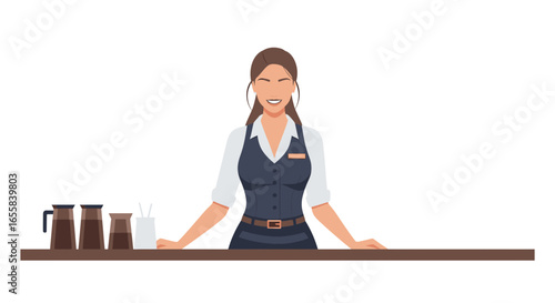 Professional Barista in Uniform Ready to Serve Coffee Drink Creations
