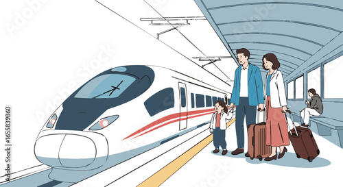 Family Train Travel Ready for Vacation