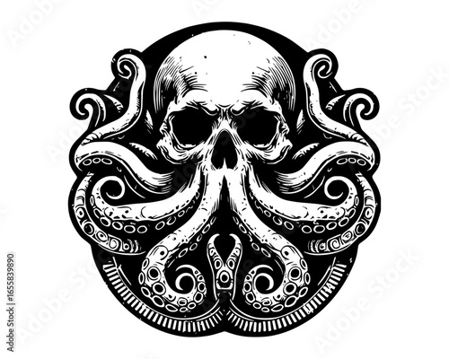 Octopus skull illustration