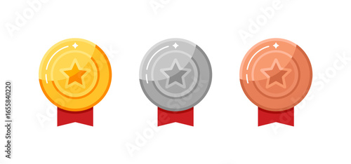 Medals golden silver bronze ranking award star shiny illustration