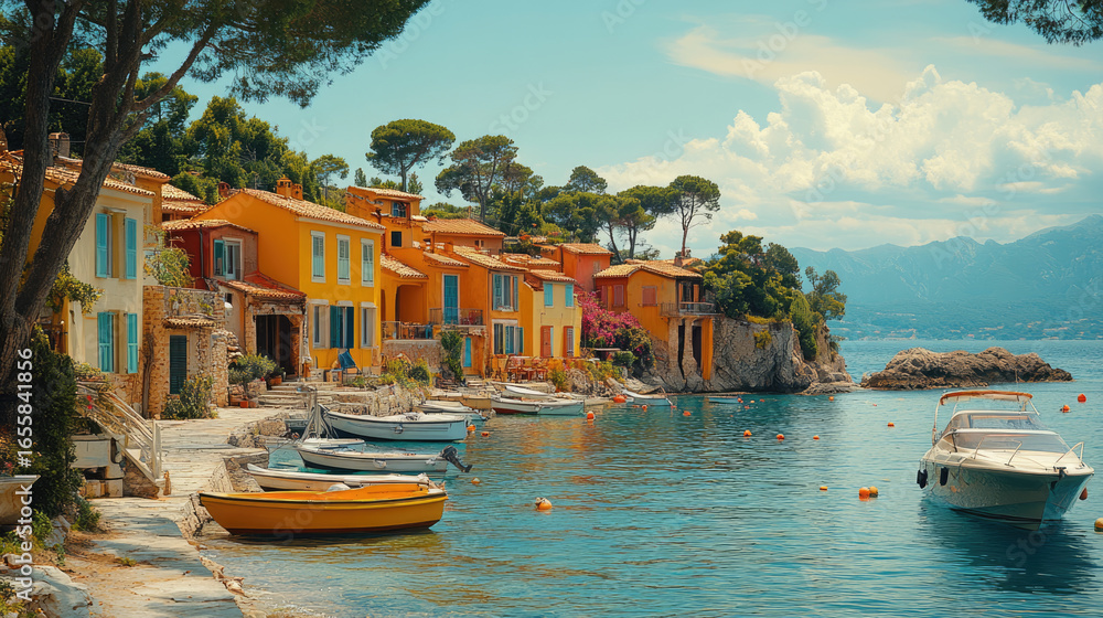 Obraz premium Olive Trees Whisper Over Amber-Toned Coastal Vistas