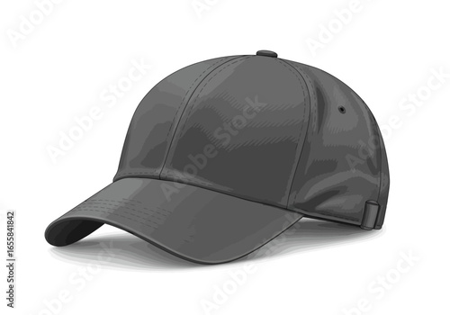 A gray baseball cap resting on a white surface casts a subtle shadow