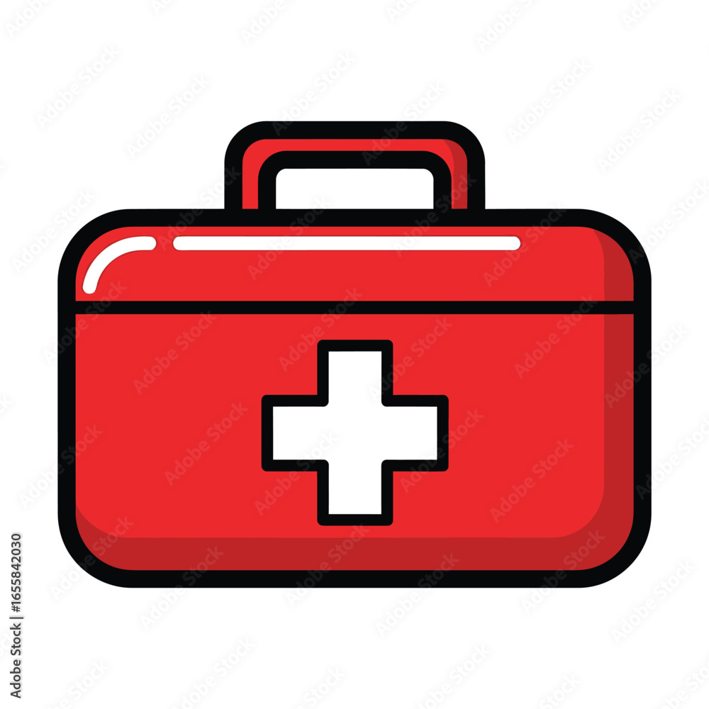 Fototapeta premium Illustration of a red first aid kit with a white cross, representing emergency medical supplies and healthcare