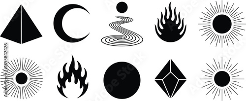 Esoteric alchemy and sacred geometry symbols in silhouette