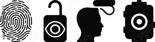 Collection of security and biometrics access control icons silhouette