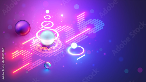 Christmas poster with christmas tree, digits 2026 in electronic technology style. New year, merry christmas congratulations card in cyber computer design. Tech digital banner of event in 2026 year.