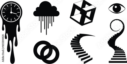 Surreal dreamlike abstract artistic icons featuring a distinctive silhouette style