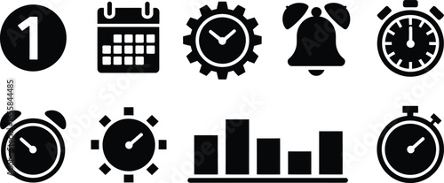 Collection of timing and scheduling icons representing time management and planning concepts silhouette