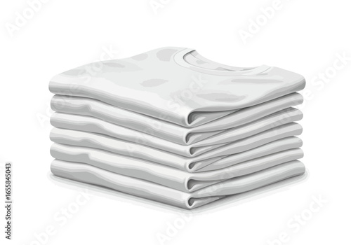 Stack of white folded Tshirts creating a neat pile with shadows