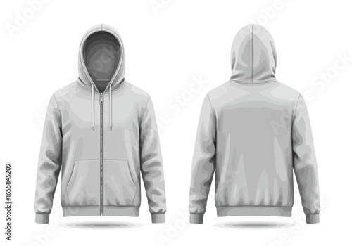 Two gray hoodies front and back view against a white background