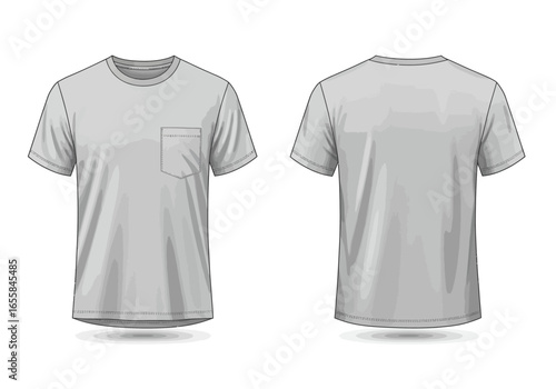 Two grey Tshirts front view w pocket on left back view displayed