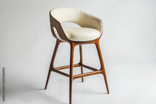 Wallpaper Mural Elegant mid-century modern bar stool with curved wooden frame and cream upholstery Torontodigital.ca