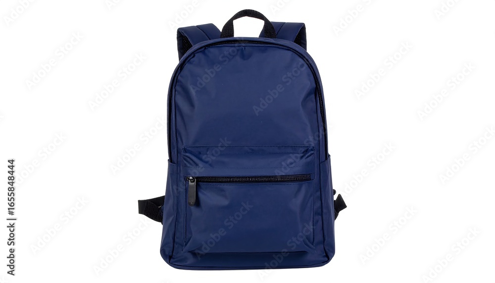 Naklejka premium Navy Blue Backpack Isolated on White Background, Front View, Product Shot.