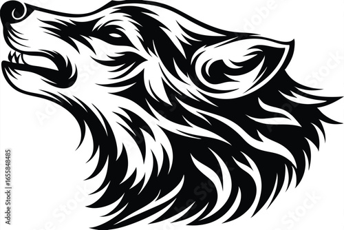 Wallpaper Mural Roaring wolf head in black and white exhibits a powerful profile and fierce expression Torontodigital.ca