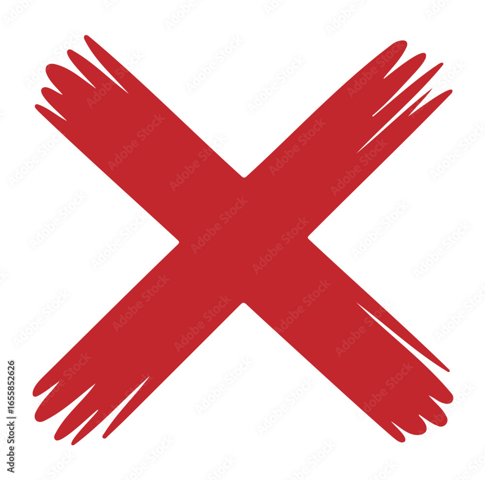 Fototapeta premium Grunge Red X Mark Hand-Drawn Brush Stroke Cross Symbol Vector 