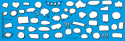 Big collection of hand-drawn comic speech bubbles, callouts and bursts. Blank templates for dialog, quotes and messages. Vector set for comics, stickers, social posts, UI