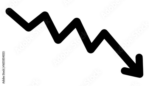 Jagged Black Down Arrow Icon  Financial Decline and Decrease Trend Vector
