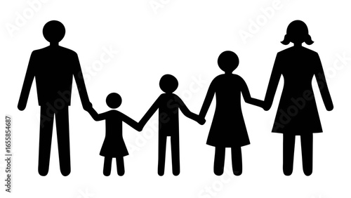 Family Silhouette: A symbolic representation of familial unity, with a close-knit family holding hands, illustrating the bonds of love and togetherness. 