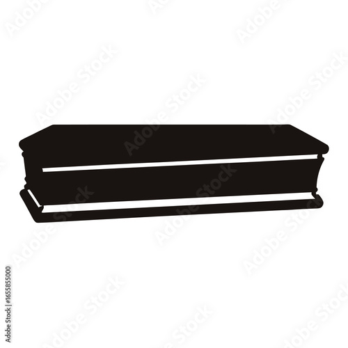 Black Silhouette Icon of Coffin- Black vector illustration of a closed coffin, symbolizing death, funeral, or burial services 
  
