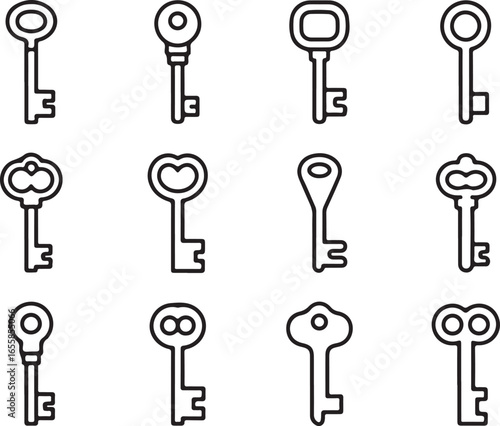 Collection of twelve vintage skeleton keys silhouette