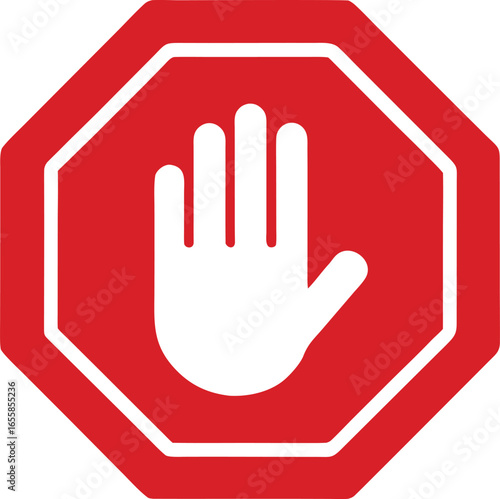 Red Stop Sign with Palm Hand Icon