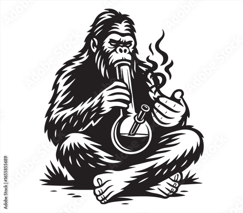 Gorilla Smoking Illustration – Wild Monkey Vector Drawing