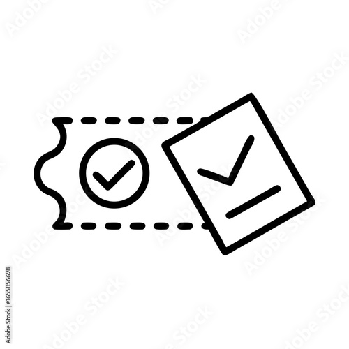 Ticket with checkmark symbol representing approved entry or validation  