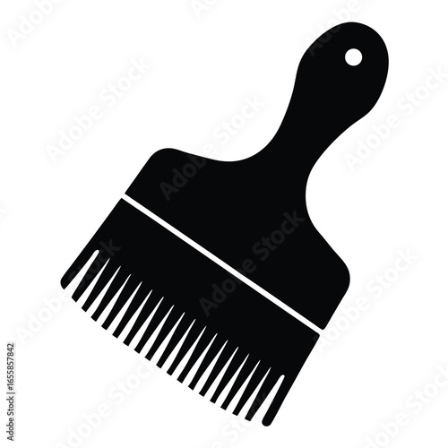 Black Silhouette Icon of Paint Brush- Black vector illustration of a wide paint brush with bristles, symbolizing painting, decorating, art, and renovation tools  
   
