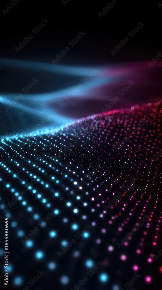 Abstract digital landscape with glowing particles and vibrant color gradients