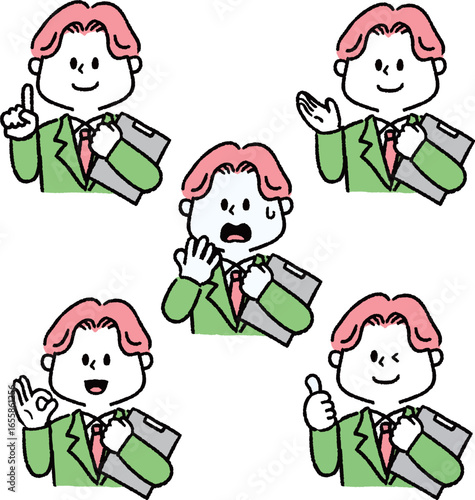ファイルを持ったスーツの男性アイコン（セット）
