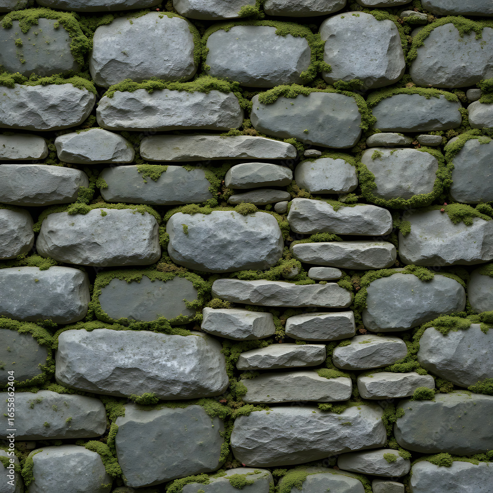 Obraz premium Seamless Stone Wall Texture with Moss